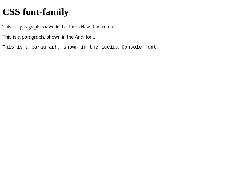 Browser Preview of FONT-FAMILY